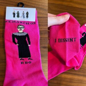 NWT RBG Pink Socks We March On I Dissent Ruth Bader Ginsburg Maggie Ster…
